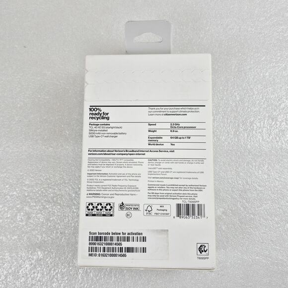 TCL 40 XE 5G 64GB Starlight Black Prepaid Verizon Locked 2023 Smartphone NEW NIB - Picture 2 of 6